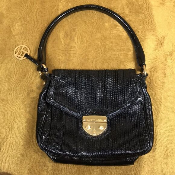 VINTAGE ELLIOTT LUCCA SHELL LEATHER 🐚 💯 SHOULDER BLACK WOMAN BAG - Picture 2 of 16